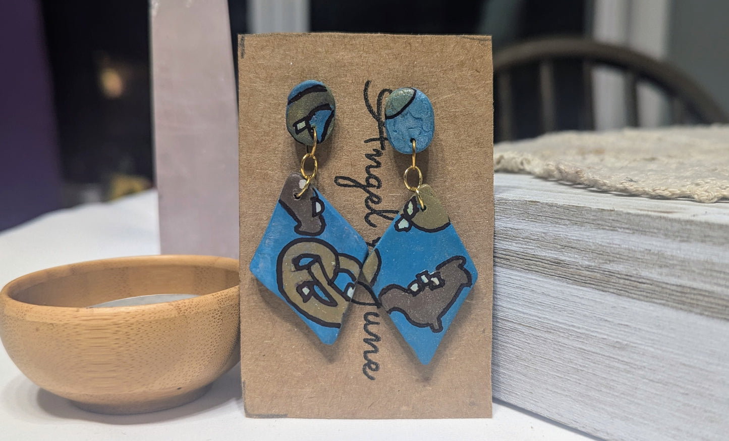 Dachshund Pretzel Earrings-diamond