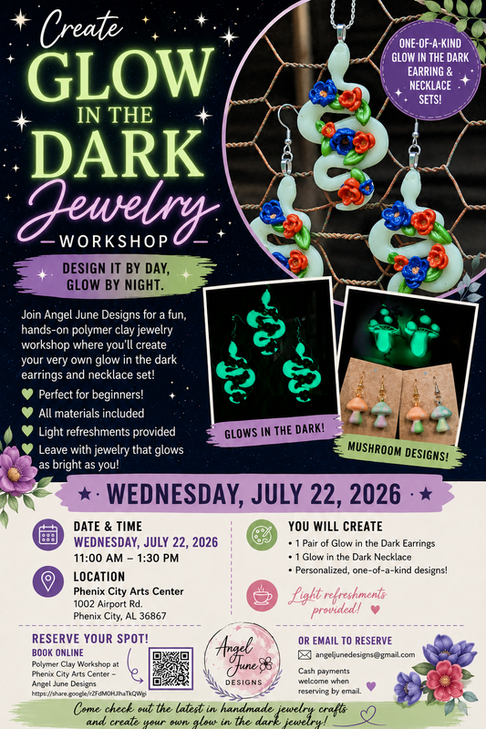 Polymer Clay Workshop at Phenix City Arts Center- Glow Party July 22!!