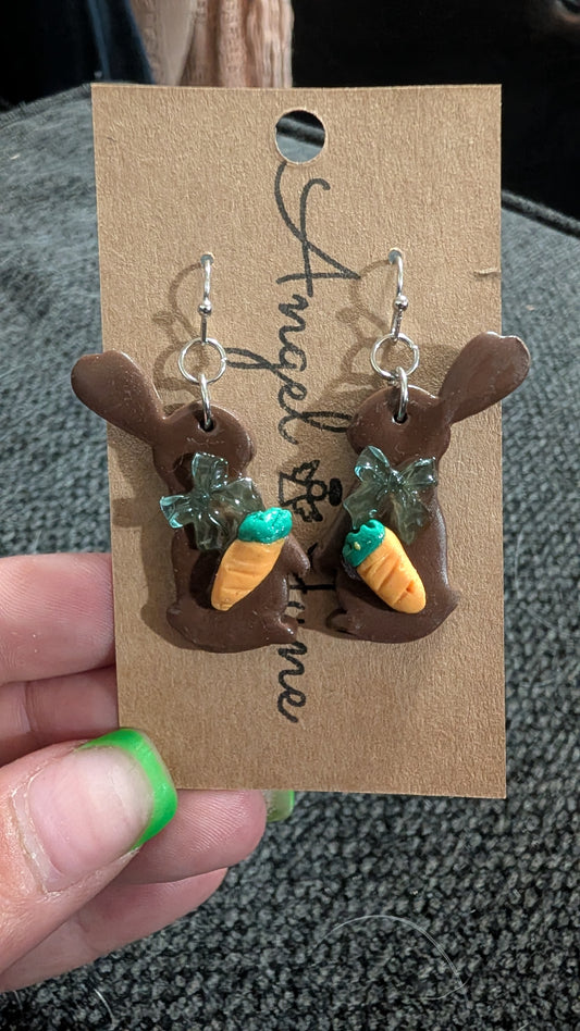 Hoppy chocolate bunny with blue ribbon